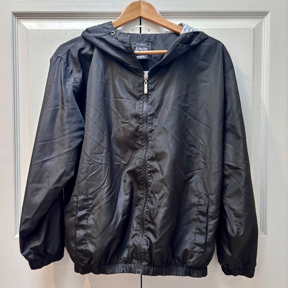 Athletex Black Hooded Windbreaker Jacket, size small